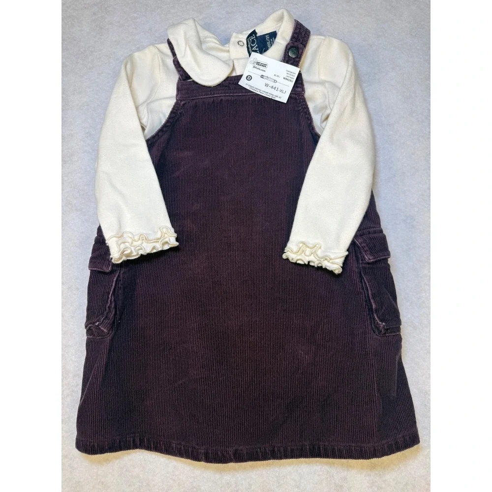 NWT The Children's Place 3T Corduroy Jumper Dress Set Cream Top Plum Pinafore Ou
